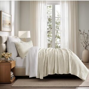 EVERGRACE Velvet Quilt Set Queen Size Luxurious Soft Striped Channel Bedding Set